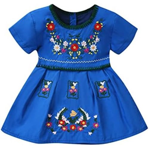 Aalizzwell Toddler Baby Girl Embroidered Dress Ethnic Wear Short Sleeve Sundress