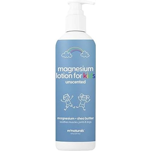 M3 Naturals Magnesium Lotion for Kids & Babies with Sensitive Skin | Unscented Formula Soothes Tired Legs, Supports Restful Night’s Sleep, Moisturizes & Hydrates Skin, 8 fl oz (237 mL)