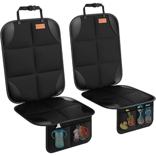 SMART ELF Car Seat Protector, 2Pack Seat Protector Protect Child Seats with Thickest Padding and Non-Slip Backing Mesh Pockets for Baby and Pet,Sedan SUV Truck (Black)