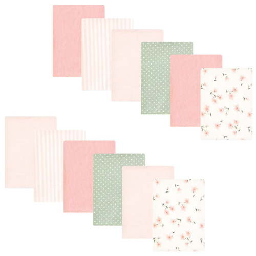 Hudson Baby Infant Girl Cotton Flannel Burp Cloths Bundle, Pink Dainty Floral, One Size