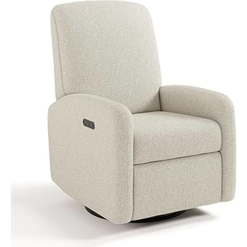Graco Bellwood Power Recliner Swivel Glider (Dune Basketweave) – Electronic Power Recliner for Nursery, Includes Dual-USB Charging Port for USB-A & USB-C, Glider Rocking Chair with Full Recline