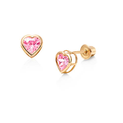 Primejewelry269 Heart Pink Tourmaline, Opal Earrings 0.03 ct 14k Yellow Gold