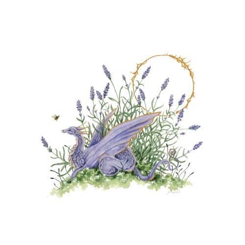 Dragon Art Print - Lavender Dragon - fantasy art. whimsical. flower art. illustration.