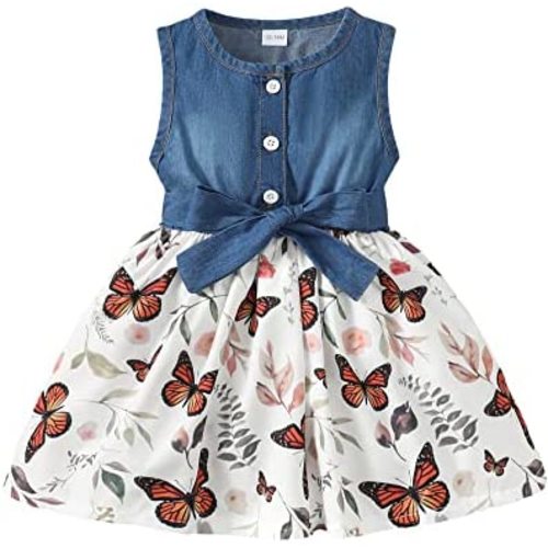 Saeaby Baby Girl Dress Toddler Girl Summer Clothes Infant Sleeveless Dress Denim Flower Sundress Cute Dresses for Girl