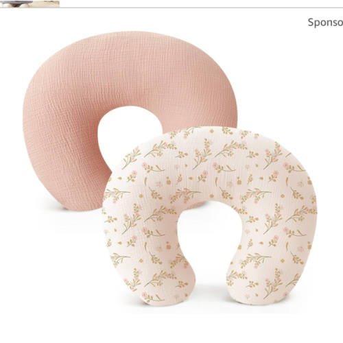 Konssy 2-Pack Muslin Nursing Pillow Covers, Soft & Adorable Nursing Covers for Breastfeeding Pillows, Slipcovers for Newborn Boys & Girls(Pink, Floral)