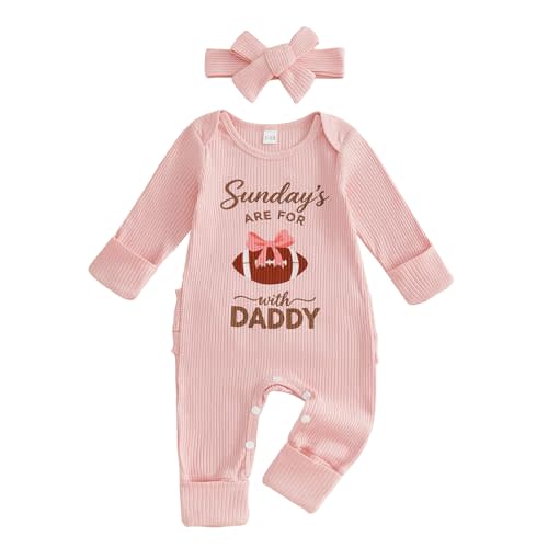 Newborn Baby Girl Football Outfit Long Sleeve Sundays Are for Football Romper Jumpsuit Headband Infant Fall Clothes