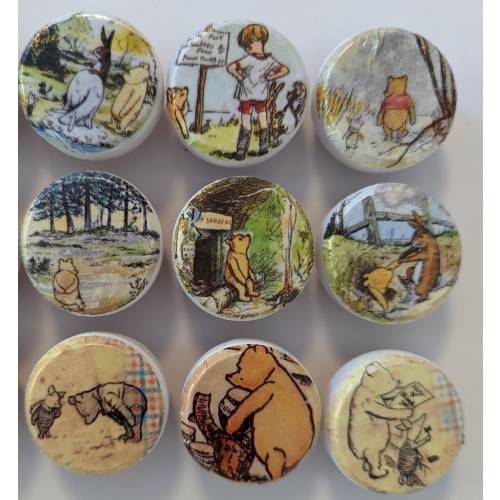 Vintage Winnie the Pooh Dresser Drawer Knob (s) Decoupaged Hand Decorated Wood Dresser Knob ()s Pulls Three sizes available.
