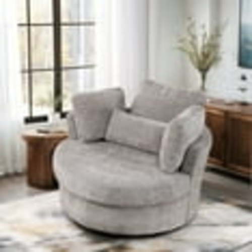 Dinosisco Oversized Swivel Barrel Accent Chair, Chenille Adult Comfy Reading Armchair, Gray
