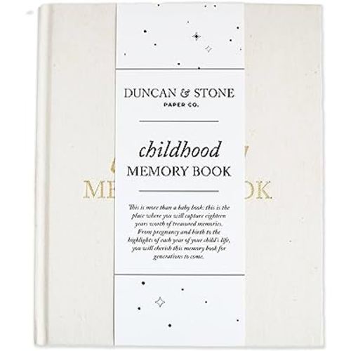Baby Book Childhood Journal (Cream, 175 Pages) by Duncan & Stone - Milestone & Child Memory Book from Pregnancy to Year Eighteen – Childhood Memories Journal for Parents