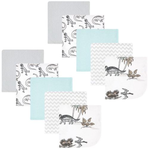 Hudson Baby Flannel Cotton Washcloths, Neutral Dino World 10-Pack, One Size