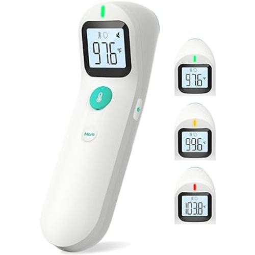 Thermometer for Adults and Kids, Forehead Thermometer with Comfortable Measuring Angle, Accurate Digital Thermometer with Fever Alarm, 35 Memory Recalls, LCD Display, Easy for Baby