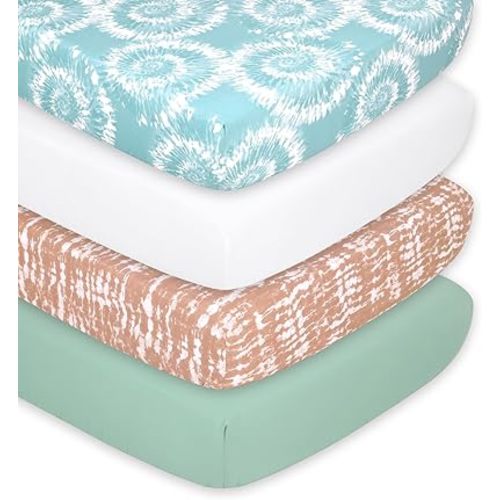 The Peanutshell Crib Sheets, Neutral, Fitted Baby Bed Sheet Set, Standard Size Crib Mattress, 52x28, Boho Nursery Decor, 4 Pack in White, Green, Brown, Teal