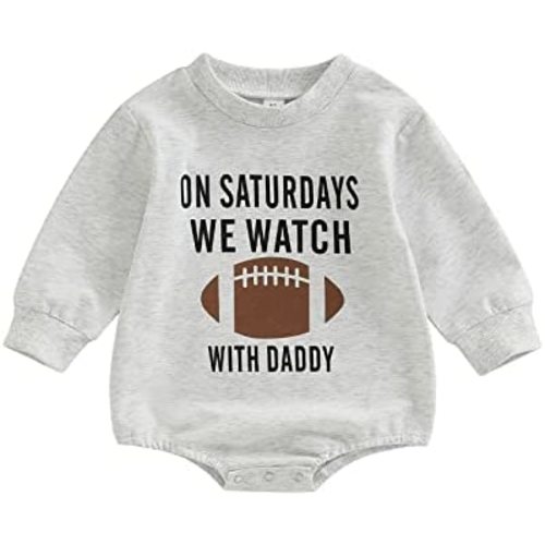 Honganda Baby Boy Girl on Saturdays We Watch Football with Daddy Bubble Romper Sweatshirt Football Season Fall Outfit