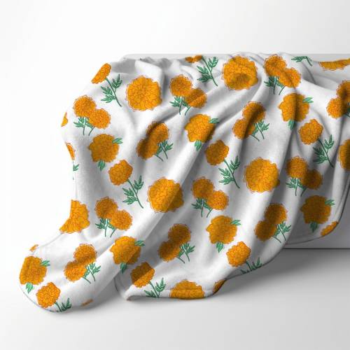 Floral Marigold Velveteen Plush Throw Blanket, Newborn Baby Shower Gift, Nursery Home Decor, Botanical Bedding, Housewarming Mother's Day