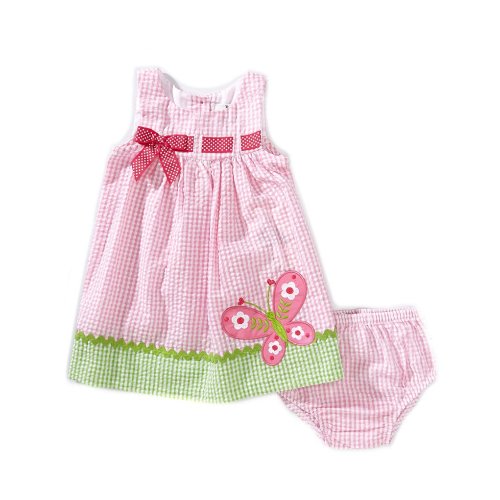 Rare Editions Baby Girls Sleeveless Check Seersucker Butterfly Applique Colorful Printed Dress