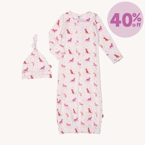 cheetah bonita organic cotton magnetic cozy sleeper gown + hat set – Magnetic Me