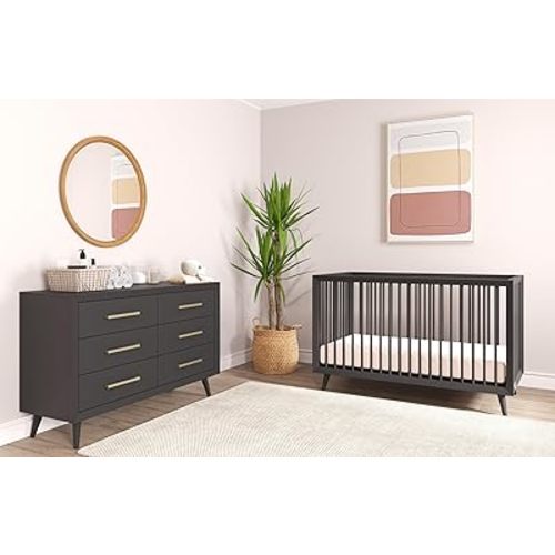 Child Craft Cranbrook Nursery Set, 2-Piece, Includes 4-in-1 Convertible Crib and 6-Drawer Double Dresser, Grows with Your Baby (Ebony)