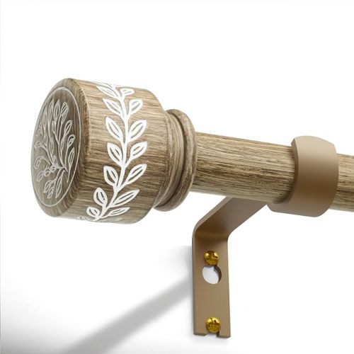 Imitation Weathered Wood Grain Curtain Rods for Windows 72 to 144 inch 1" Modern Adjustable Heavy Duty Curtain Rod Boho Decorative Drapery Rods Set for Living Room Bedroom Rustic Outdoor