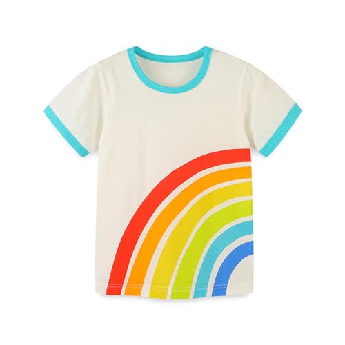 Warmbaby Rainbow T Shirt for Toddler Boys Kids Short Sleeve Shirts Beige Clothes