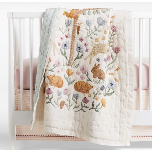 Wonderland Prairie Embroidered Organic Cotton Voile Baby Crib Quilt