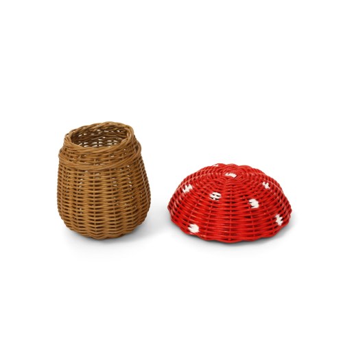 Mushroom Rattan Storage Basket with Lid Decorative Bin Home Decor Hand Woven Shelf Organizer Cute Handmade Handcrafted Gift Art