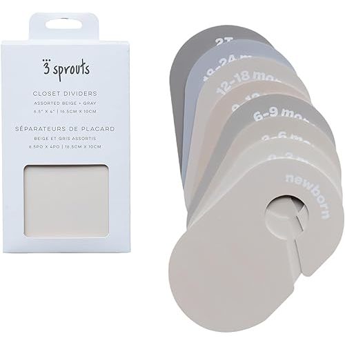 3 Sprouts Baby Closet Dividers Set of 8 - Baby Clothes Organizer Toddler Hanger, Double-Sided Size Labels - Nursery Organization for Baby Clothing Newborn Infant to 2T Boy & Girl - Gray & Beige