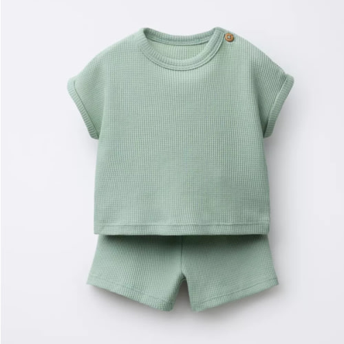 PLAIN WAFFLE T-SHIRT AND BERMUDA SET - Ecru | ZARA United States