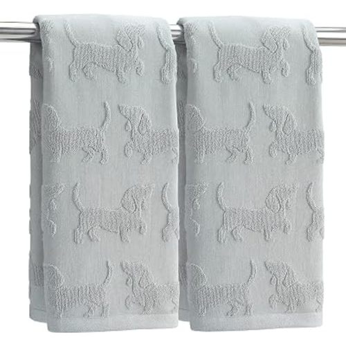 2pcs Grey Dachshund Hand Towels for Bathroom Gray Cotton Jacquard Kitchen Bath Hand Towels Set Cute Dog Decorative Weave 3D Kitchen Dish Towel Soft Absorbent Bathroom Towel Home Decor Gift