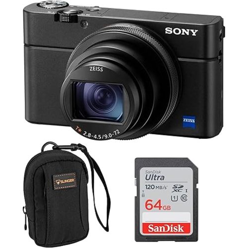 Sony RX100 VII Premium Compact Camera with 1.0-Type Stacked CMOS Sensor (DSCRX100M7), Bundle with 64GB Memory Card, Camera Bag