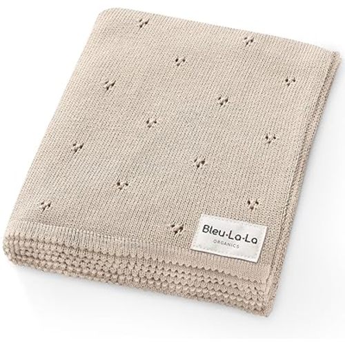 Organic Unisex Pointelle Receiving Swaddle Blanket for Boys & Girls - 100% Luxury Organic Soft Cotton Knit Warm Cozy Cuddle Stroller Crib Blanket for Newborns, Infants, & Toddlers (Oatmeal)