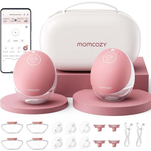 Momcozy M9 Breast Pump Hands Free Mobile Flow, App Discreet Wearable Breast Pump M9, Control Personalized 2 Pack, Cozy Red
