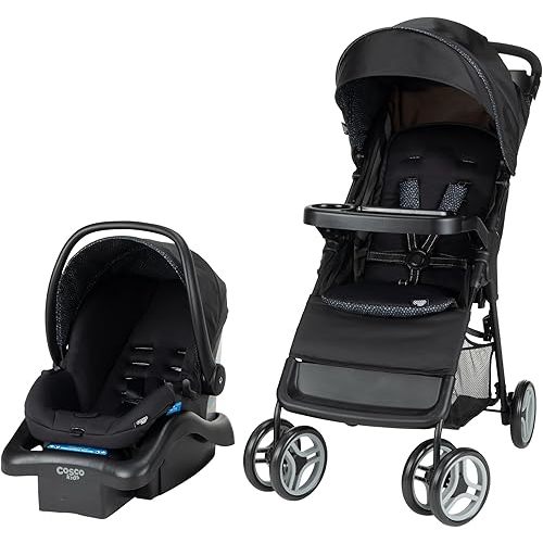 Cosco Kids™ Lift & Stroll™ Travel System – Lightweight Stroller & Infant Car Seat (Included), One-Hand Fold, QuickClick® Connection, Use from Birth - Noir Dot