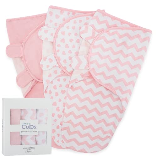 Comfy Cubs Swaddle Blanket Baby Girl Boy Easy Adjustable 3 Pack Infant Sleep Sack Wrap Newborn Babies (Small 0-3 Months, Pink)