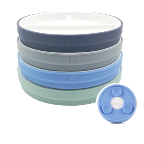 6.7"/16cm Porcelain White Divided Plates with Silicone Suction Sleeves
