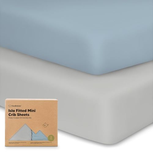 Pack and Play Sheets Fitted - 2-Pack Mini Crib Sheets for Pack N Play Mattress 38x26, Soft & Cozy, Neutral Toddler Playard Bedding, Snug Fitted Mini Baby Crib Mattress Cover Boy, Girl (Steel)