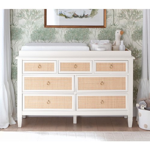 Ava Regency Caned Extra-Wide Nursery Dresser & Topper | Pottery Barn Kids