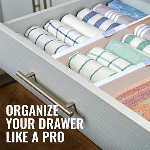 RAPTUROUS Deep Drawer Divider 8 Pack, [5 Inch Tall, 13-22"] Long Expandable, Adjustable Drawer Dividers for Clothing, Clothes, Dresser, Kitchen, Strong & Sturdy Hold, Soft Foam Edges（White） - 8 Pack - White - 5" Tall, 13"-22" Long