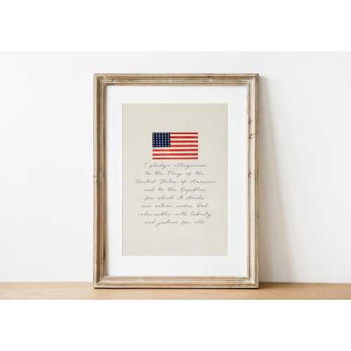 American Flag Printable Wall Art, Pledge of Allegiance Vintage Christian Art, Fourth Of July Decor, Patriotic Print, Red White And Blue Art