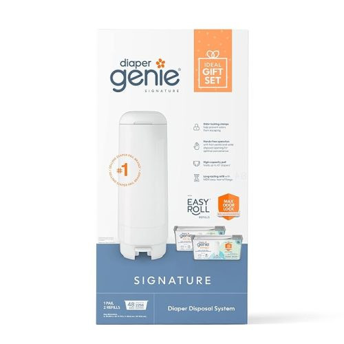 Diaper Genie Signature Gift Set | Includes Easy Roll Refill with 48 Bags | Holds Up to 2256 Newborn Diapers