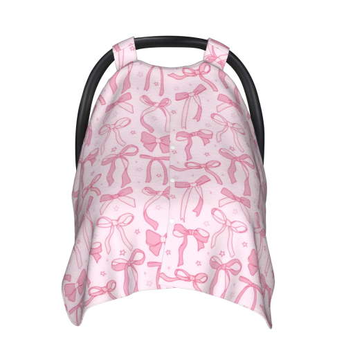 Car Seat Cover Baby, Ribbon Bow Baby Car Seat Cover for Baby Boys Girls Newborn , Infant Car Seat Canopy Cover Nursing Breastfeeding Cover Warm Blanket