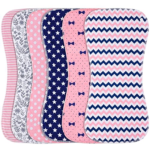 Baby Burp Cloths & Baby Bibs 2-in-1 Design Large Size 3 Layers Thicken 100% Cotton Super Absorbent and Soft Baby Spit Up Burping Rags Baby Burp Cloth Set for Girls 6 Pack