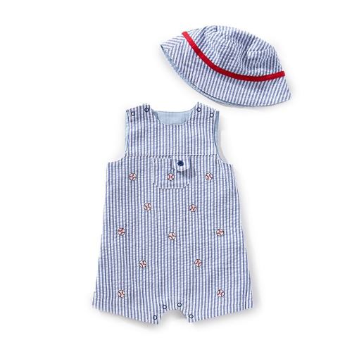 Little Me Baby Boys 3-12 Months Sleeveless Striped/Baseball-Pattern Shortall