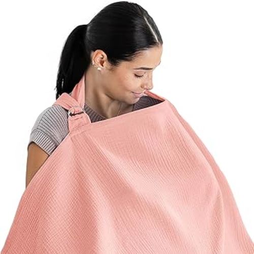 Comfy Cubs Nursing Cover for Baby Breastfeeding - 100% Muslin Cotton, Soft & Breathable Cotton, Breastfeeding Pumping Cover for Mom, with Rigid Hoop - Privacy Unisex Lightweight Wrap (Lace Pink)