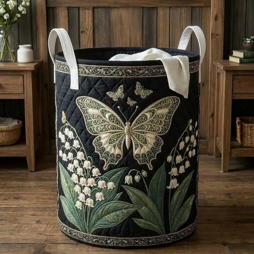 Lily of the Valley Quilted Laundry Basket: Flower And Butterfly Hamper