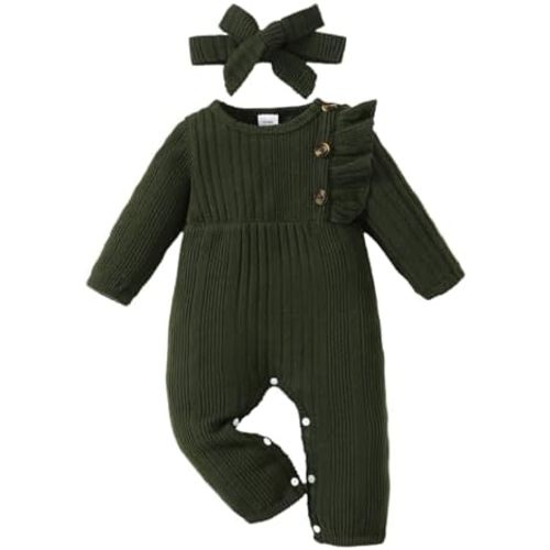 Infant Baby Girl Clothes Newborn Girl Romper Fall Winter Outfit Ruffle Long Sleeve Jumpsuit Romper Cute Baby Girl Outfit