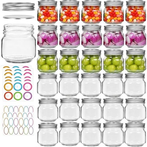 30 Pack Mason Jars 8 oz, Half Pint Canning Jars with Lids and Bands for Canning, Jam, Pickles & DIY