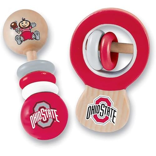 BabyFanatic Wood Rattle 2 Pack - NCAA Ohio State Buckeyes - Officially Licensed Baby Toy Set