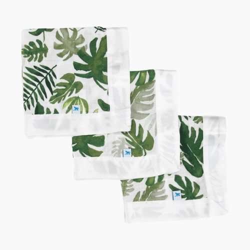 Little Unicorn Cotton Muslin Security Blanket 3-Pack - Tropical Leaf, 3