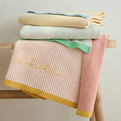 Contrast Ribbed Knit Baby Blanket