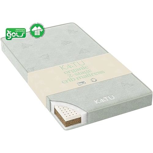 KATU 100% Organic 2-Stage Crib Mattress w/Free $70 Organic Waterproof Protector Pad for Infant/Newborn/Toddler Safe Non-Toxic Hypoallergenic Breathable GOTS w